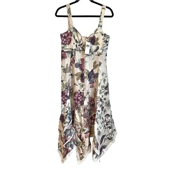 Lauren Ralph Lauren Floral Handkerchief-Hem Midi Dress Cream Multi Size 6 NWT